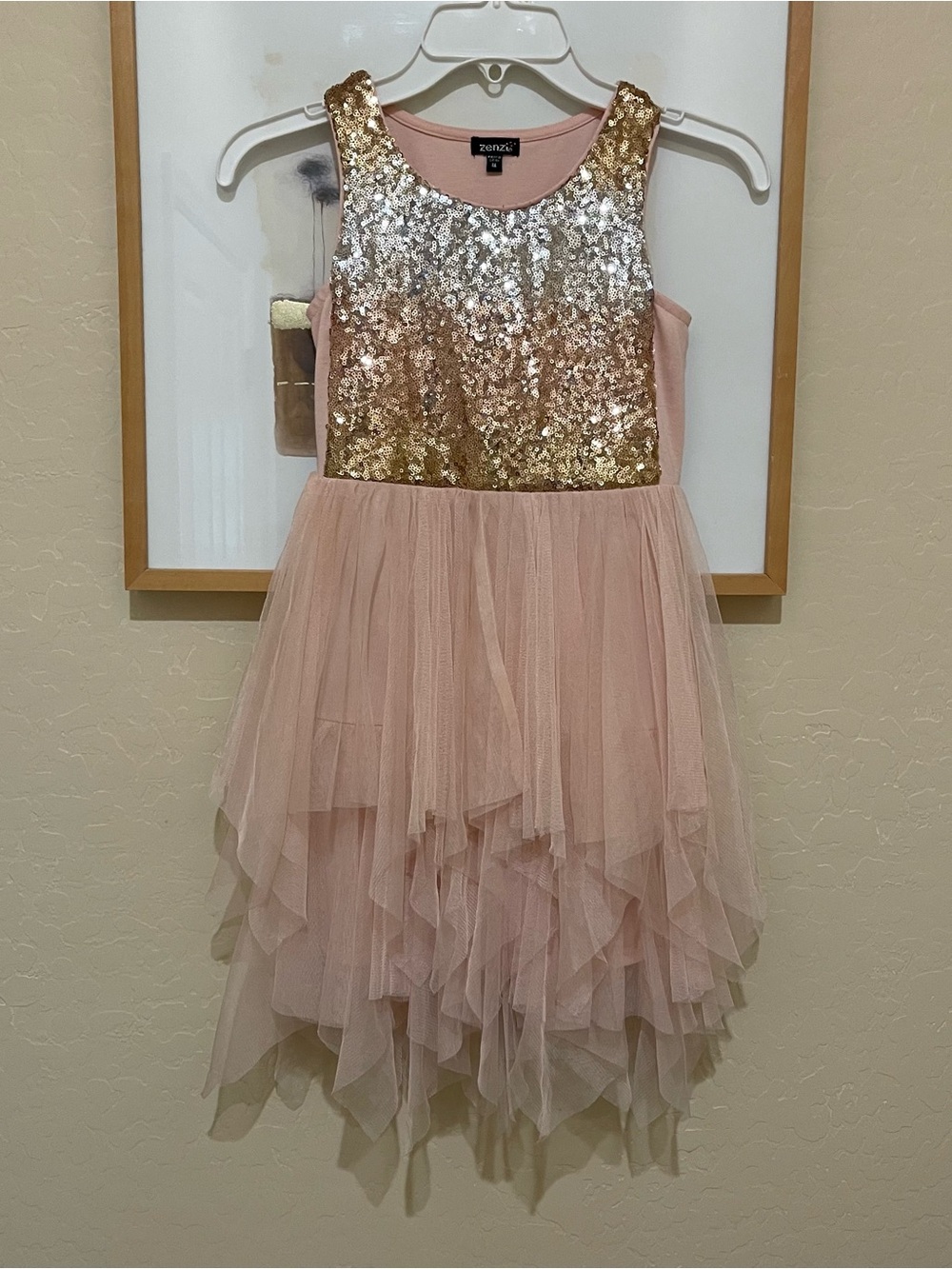 Zara Blush Pink Tulle Dress with Gold Sequin Bodice